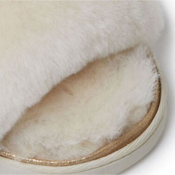 Fireside By Dearfoams Cairns Genuine Shearling Slide Slipper-Metallic Suede Trim - Picture 6 of 11